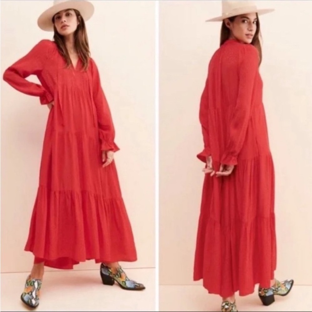 Anthropologie Maeve Wendy Red Tiered Maxi Dress S/M